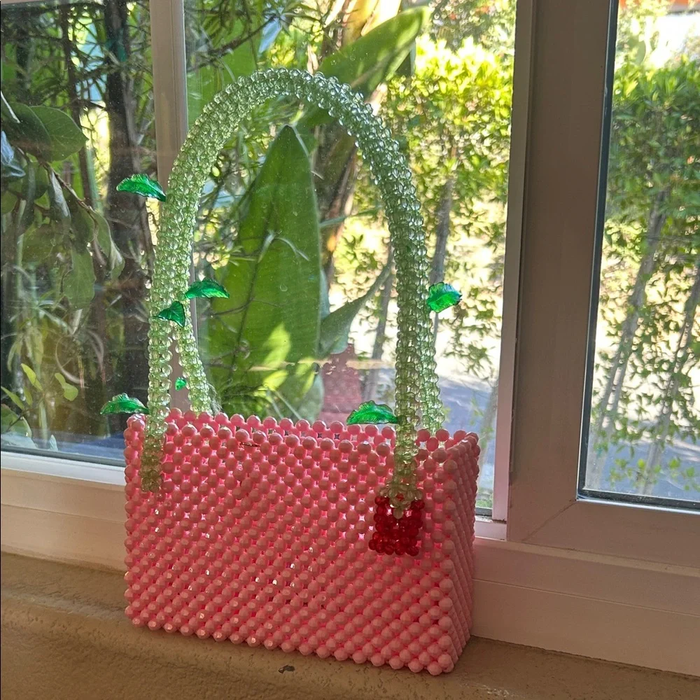 Susan Alexandra Rose Pink and Green Beaded Bag - Picture 1 of 6